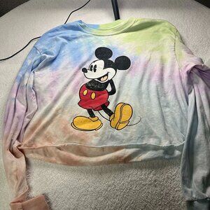 Cropped tie dyed Mickey Mouse long sleeve t-shirt size large